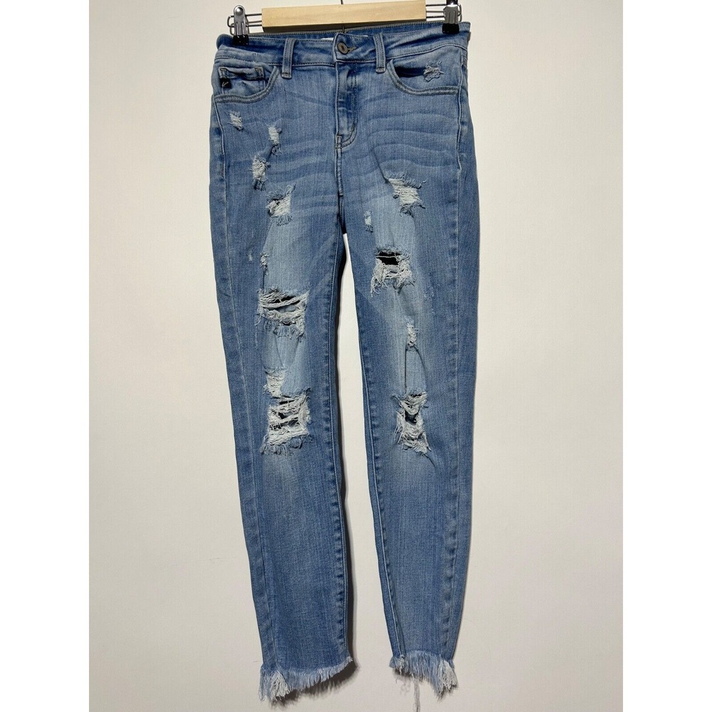 Kancan Women Size 5/26 Janine Mid Rise Distressed Cropped Skinny Jeans KC9184L